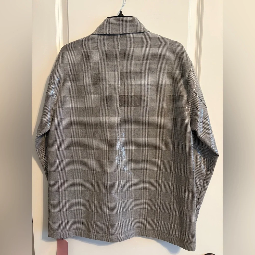Avec Les Filles Sequin Plaid Shirt Jacket - Picture 8 of 12